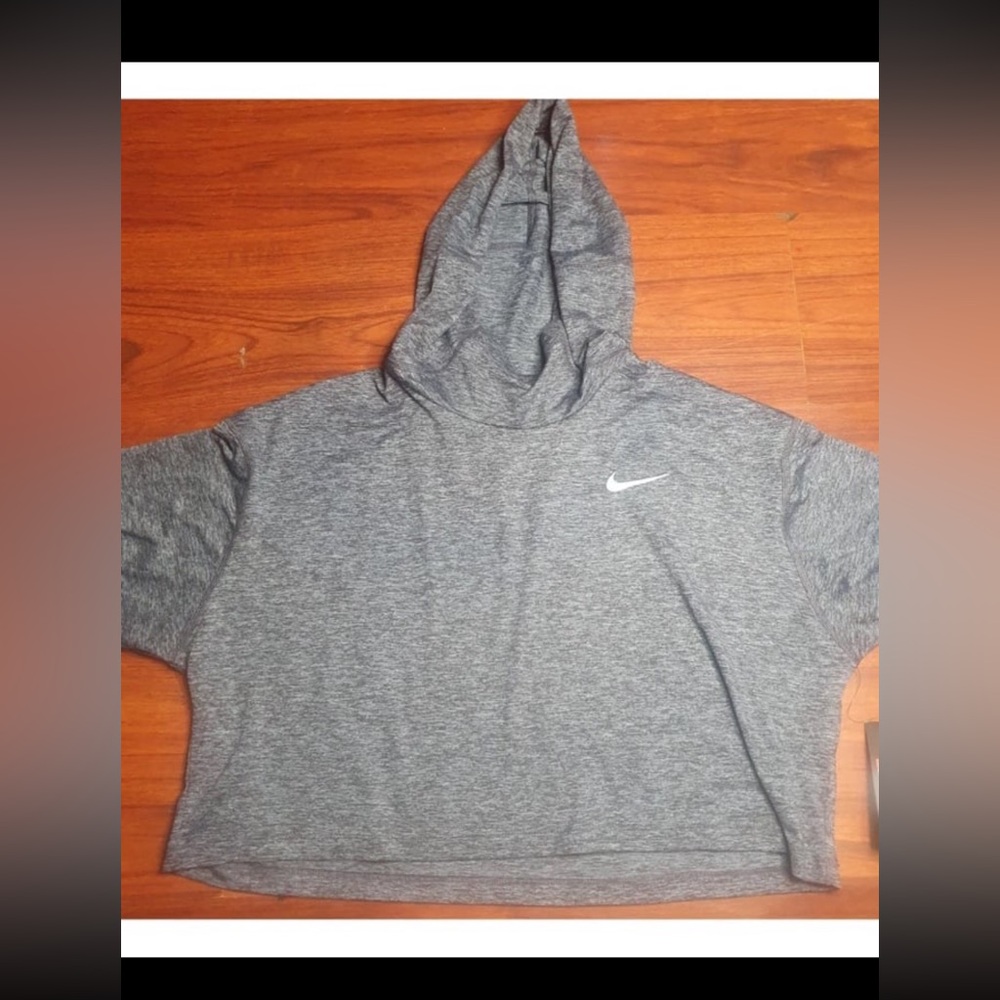 Nike Dri Fit Crop Light Running Hoodie short sleeve hoodie, small, heather grey